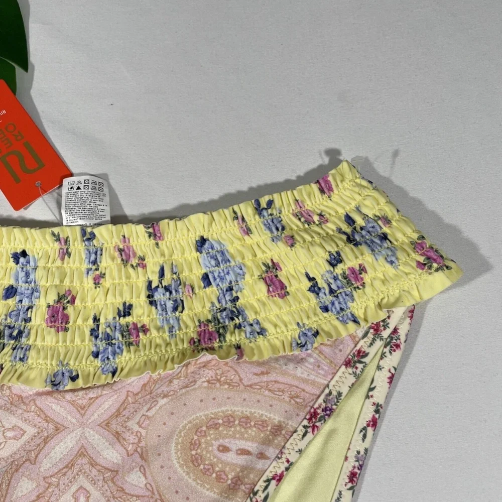 NWT River Island [ 10 US ] Mixed‎ Floral High Rise Bikini bottoms in Yellow